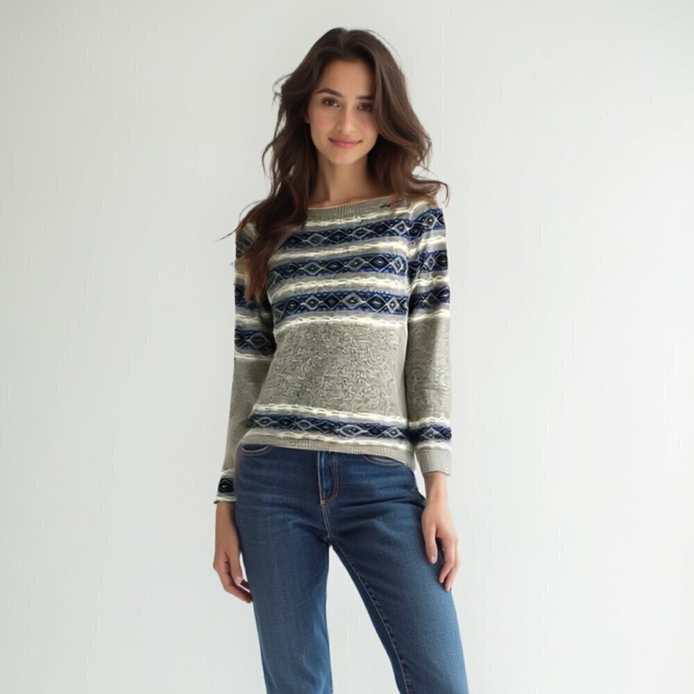 NWT Joe Fresh Gray and Blue Crew Neck Sweater XS